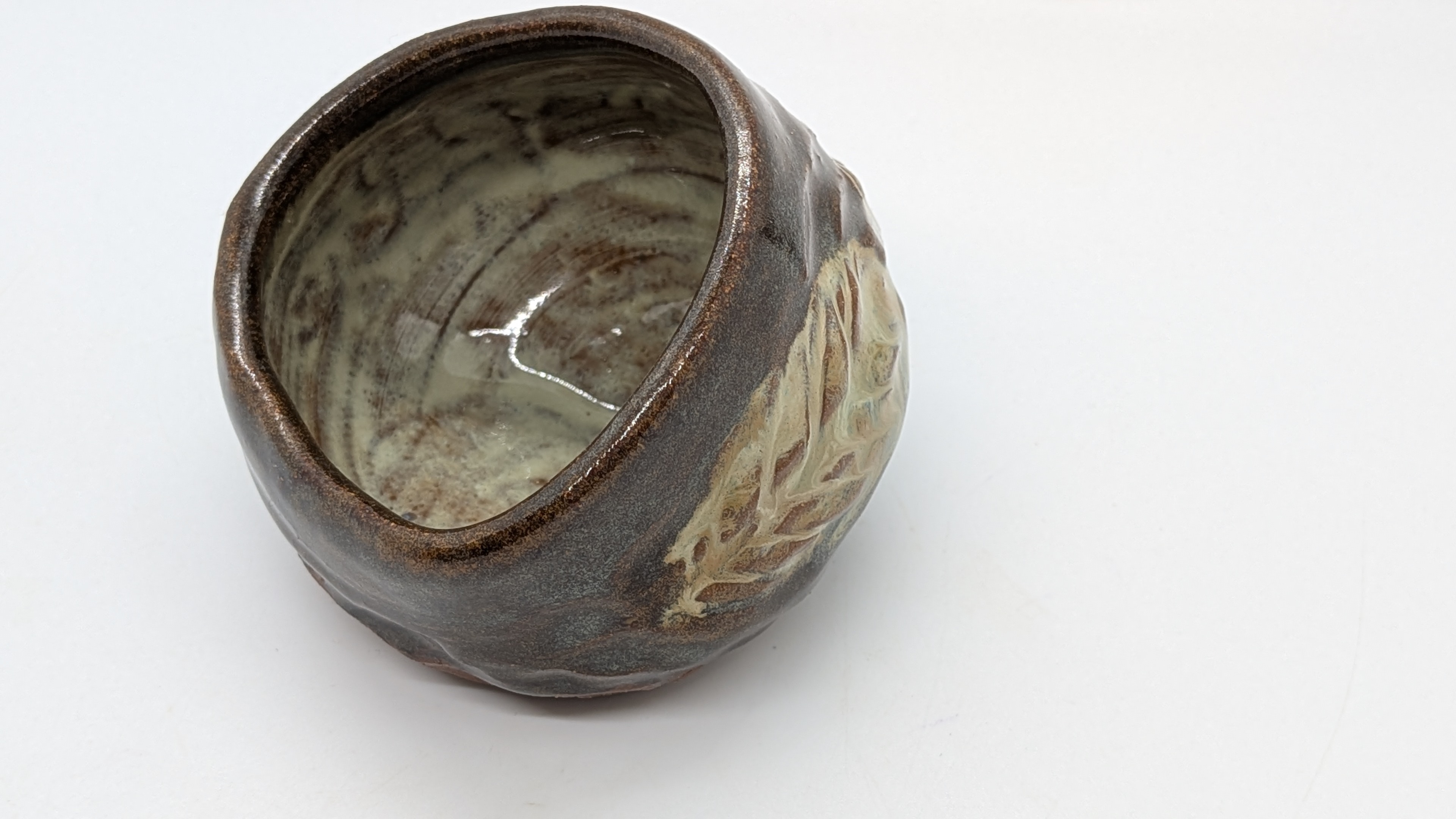 Open-Mouth, Contrast Salt Cellar - This one contrasts light and dark, with warm, earthy hues and a leaf-like texture on the exterior. Looks great with my smaller Sugar and Spice Scoops, too.

 - 15