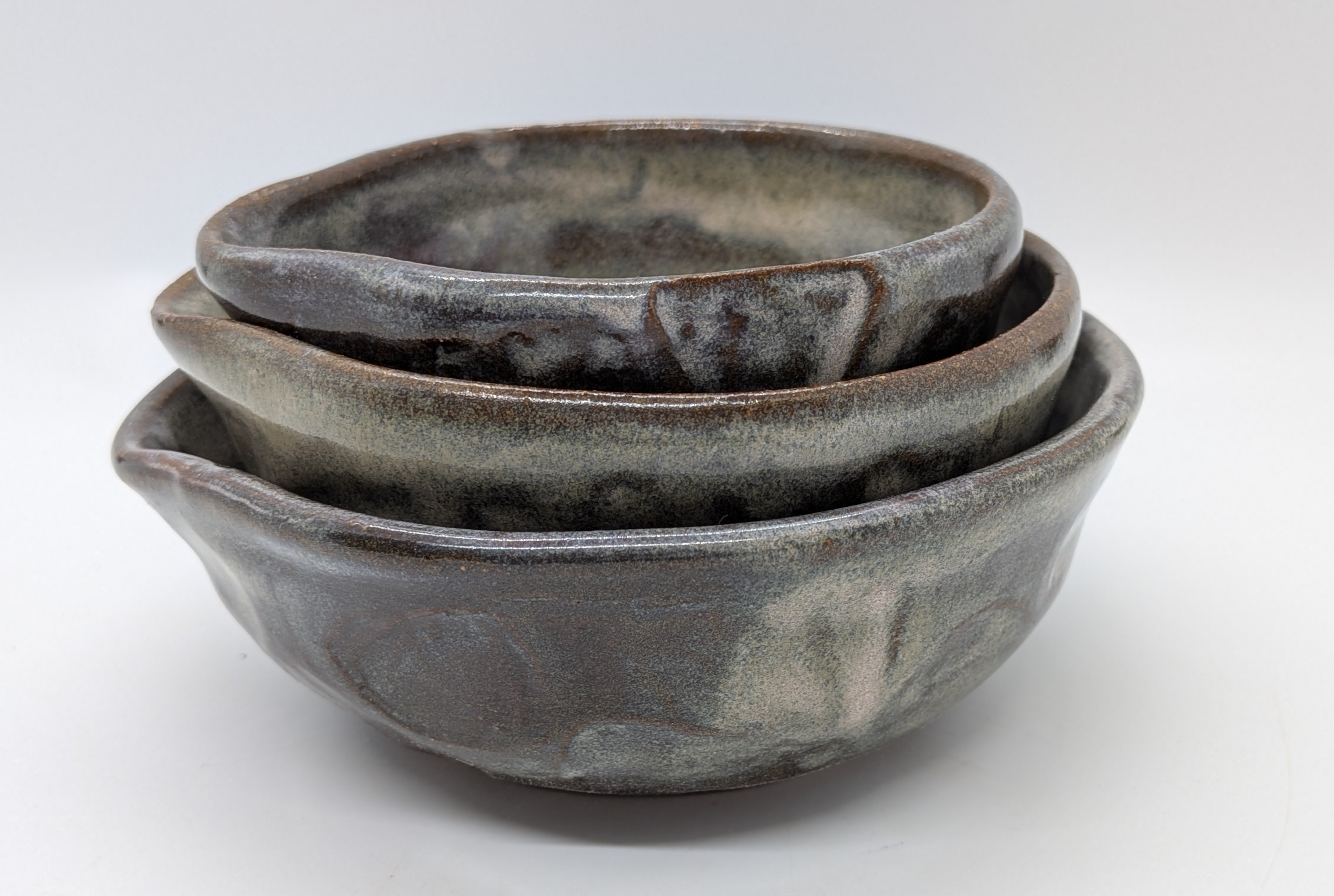 Cool Sepia Faceted Prep Bowls - This set features one of my most popular glaze combos - this time, glazed in a way that leaves more gray coming through the top layer. Each bowl was hand-carved for a slightly faceted look and feel.  - 30